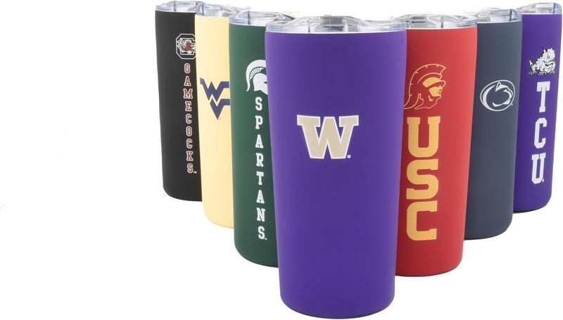 Decorvo Officially Licensed Collegiate Stainless Steel Tumbler - Double Walled Insulated Travel Tumbler with Slide Lid - 18 oz (Washngiton - Purple) - Image 1